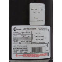 Motor, Century/WW, 0.75hp, 115v, 2-Speed, 48 Frame