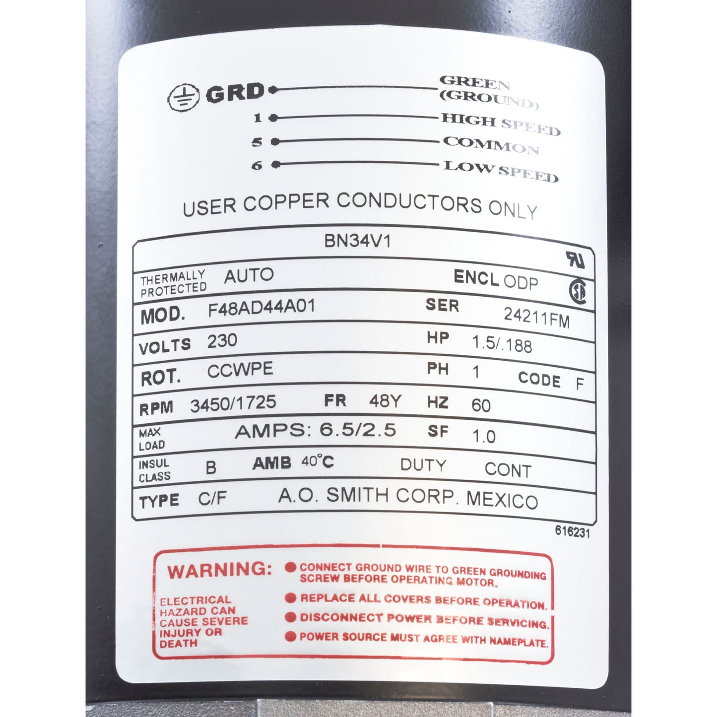 Motor, Century, 1.5 Horsepower, 230v, 2 Speed, 48 Frame