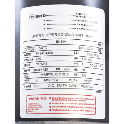 Motor, Century, 1.5 Horsepower, 230v, 2 Speed, 48 Frame