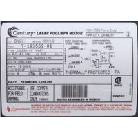 Motor, Century, 4.0 Horsepower, 208v-230v, 2 Speed, 48 Frame
