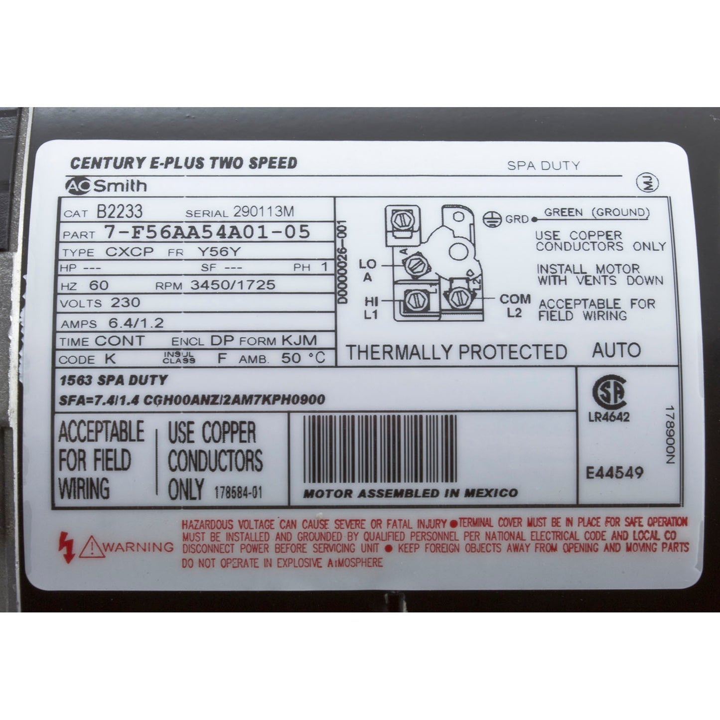 Motor, Century, 2.0 Horsepower, 230v, 2 Speed, 56 Y Frame