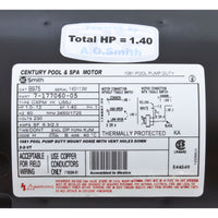 Motor, Century, 1.0hp, 230v, 2-Spd, 56Jfr, C-Face Threaded