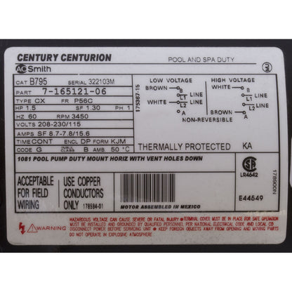 Motor, Century, 1.5hp 115v/208-230v, 1-Spd, 56Cfr, C-Face Key, EE