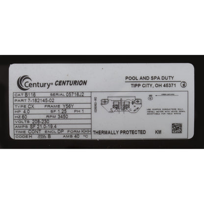 Motor, Century, 4.0hp, 208v-230v, 1-Spd, 56Yfr, C-Face