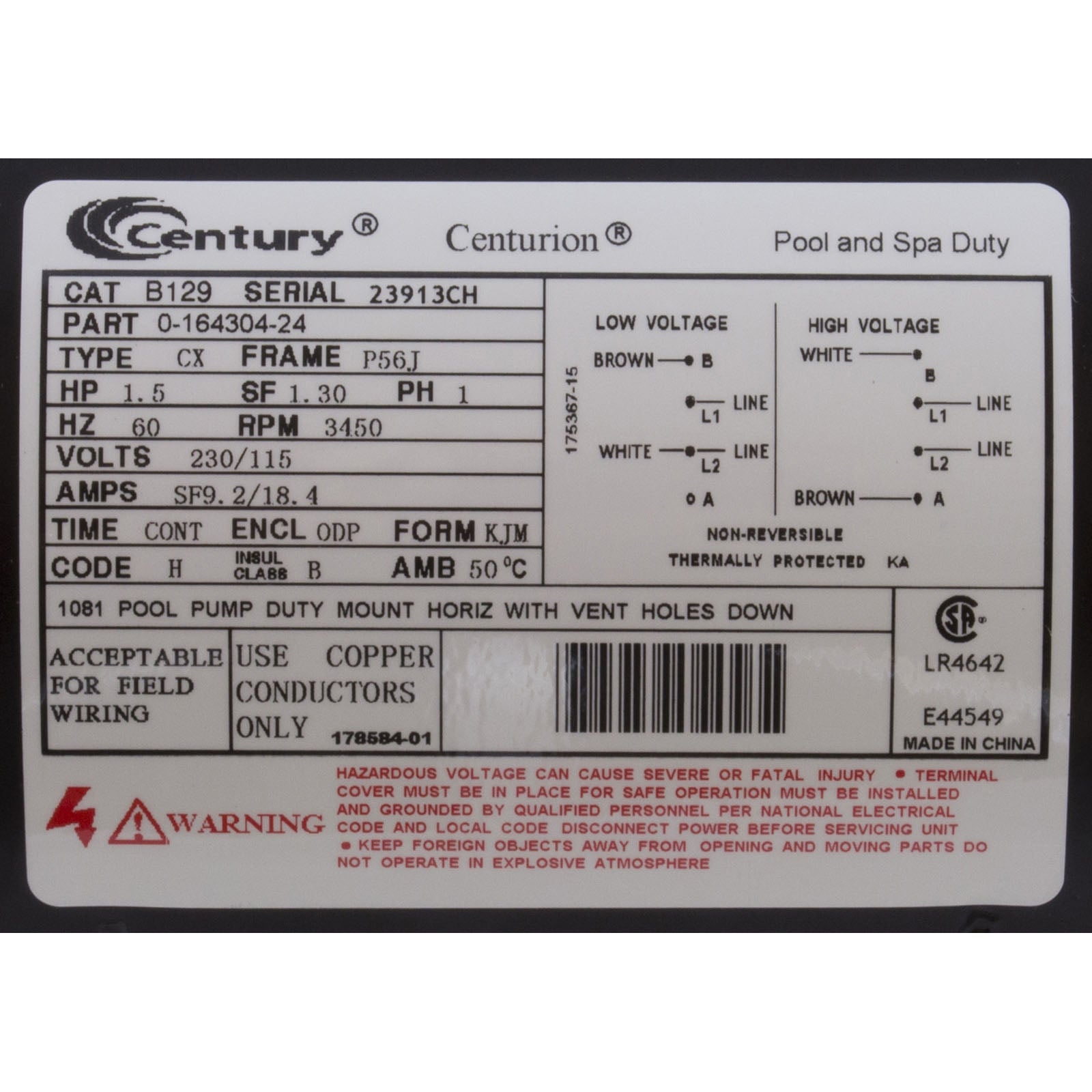Motor, Century, 1.5hp, 115v/230v, 1-Spd, 56Jfr, C-Face Thd