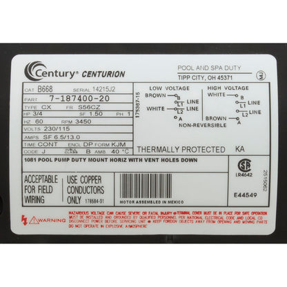 Motor, Letro, 0.75hp, 115v/230v, 1-Spd, 56Cfr, Thd, LA01