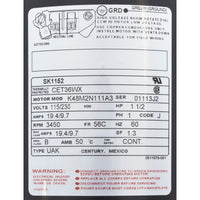 Motor, Century, 1.5hp, 115v/230v, 1-Spd, 56Cfr, C-Face Key