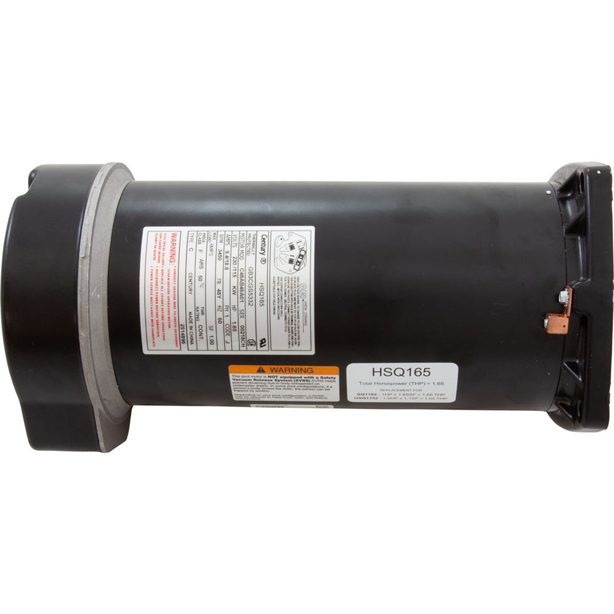 Motor, Century Cent PRO, 1.65hp, 115/230v, 1Spd, SQFL, 48Yfr, Thd