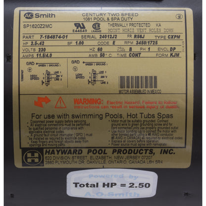 Motor, AO Smith, 2.5 Horsepower, 2 Speed, Northstar