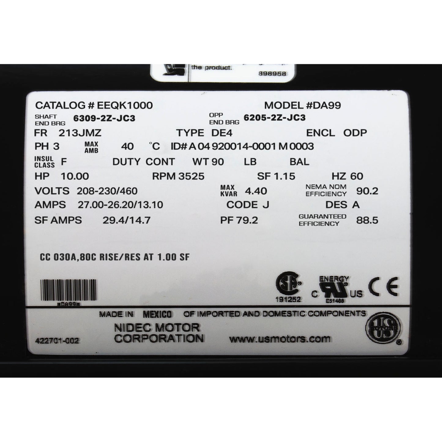 Motor, motor estadounidense, 5 caballos de fuerza, trifásico, 208/230/460 V