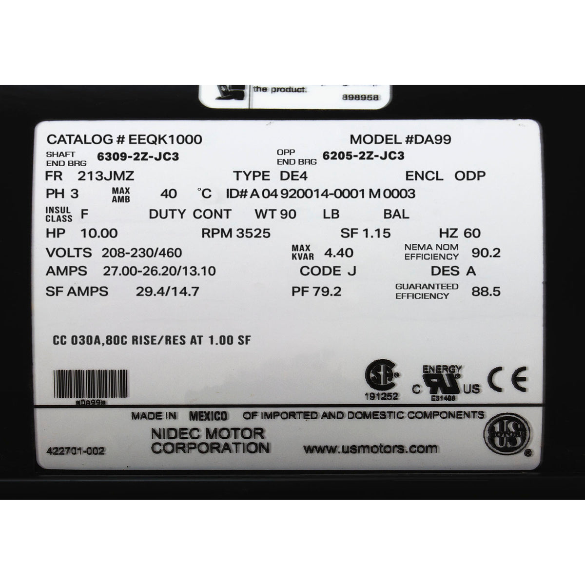 Motor, US Motor, 5 Horsepower, Three Phase, 208/230/460v