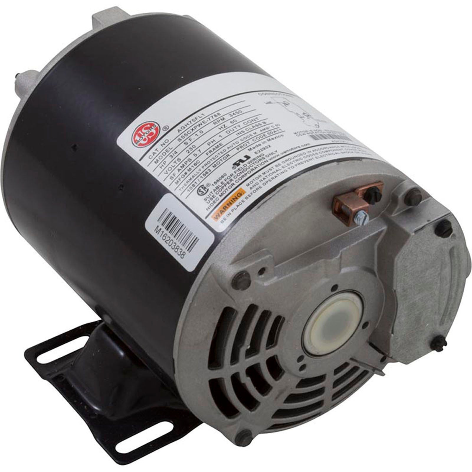 Motor, Nidec, 0.75 Horsepower, ThruBolt, 1-Speed, 230v, 5.0A