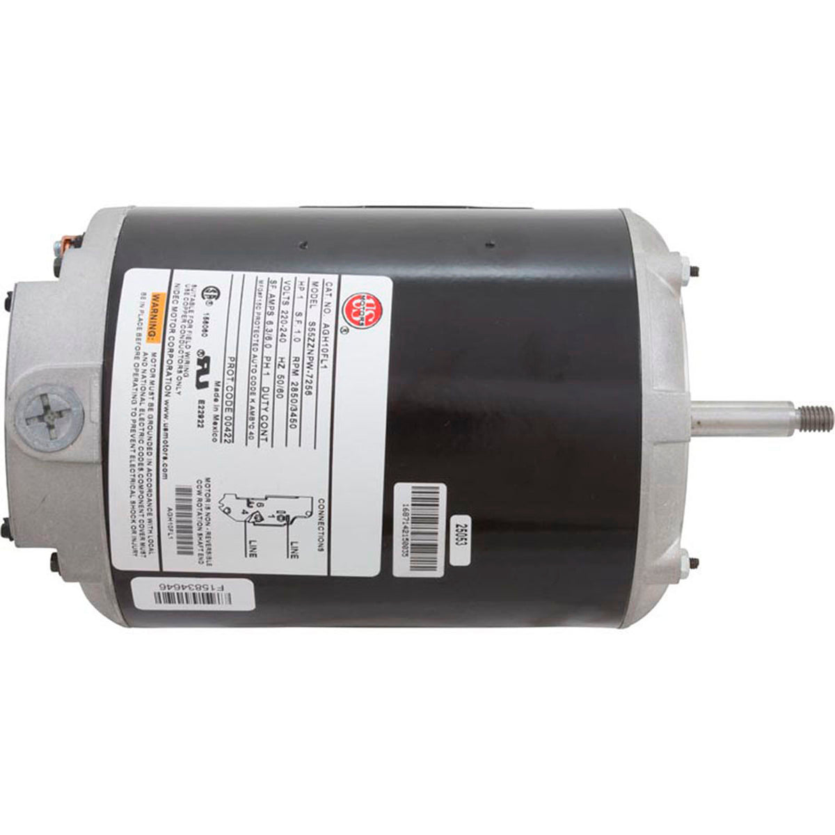 Motor, Nidec, 1.0 Horsepower, ThruBolt, 1-Speed, 230v, 6.0A