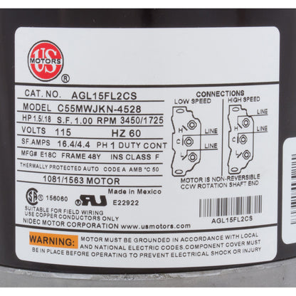 Motor, Nidec, 1.5 Horsepower, ThruBolt, 2-Speed, 115v, 48Y