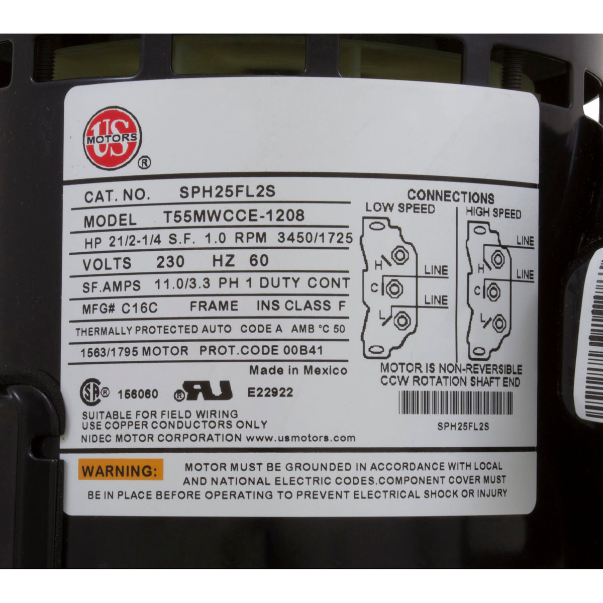 Motor, Emerson, 2.5 Horsepower, ThruBolt, 2-Speed, 230v, 48Y