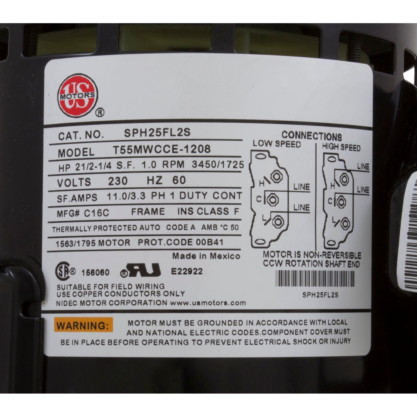 Motor, Emerson, 2.5 Horsepower, ThruBolt, 2-Speed, 230v, 48Y