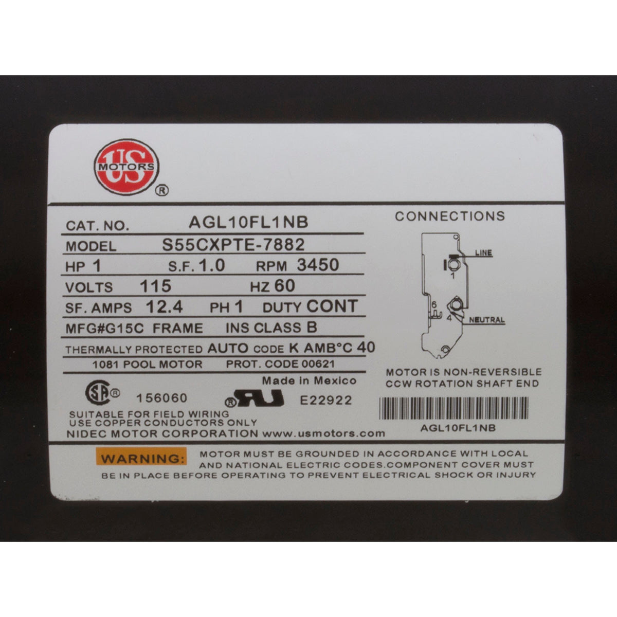 Motor, Emerson, 1.0hp, Thru Bolt, 1-Spd, 115v, 12A, Heat Transfer