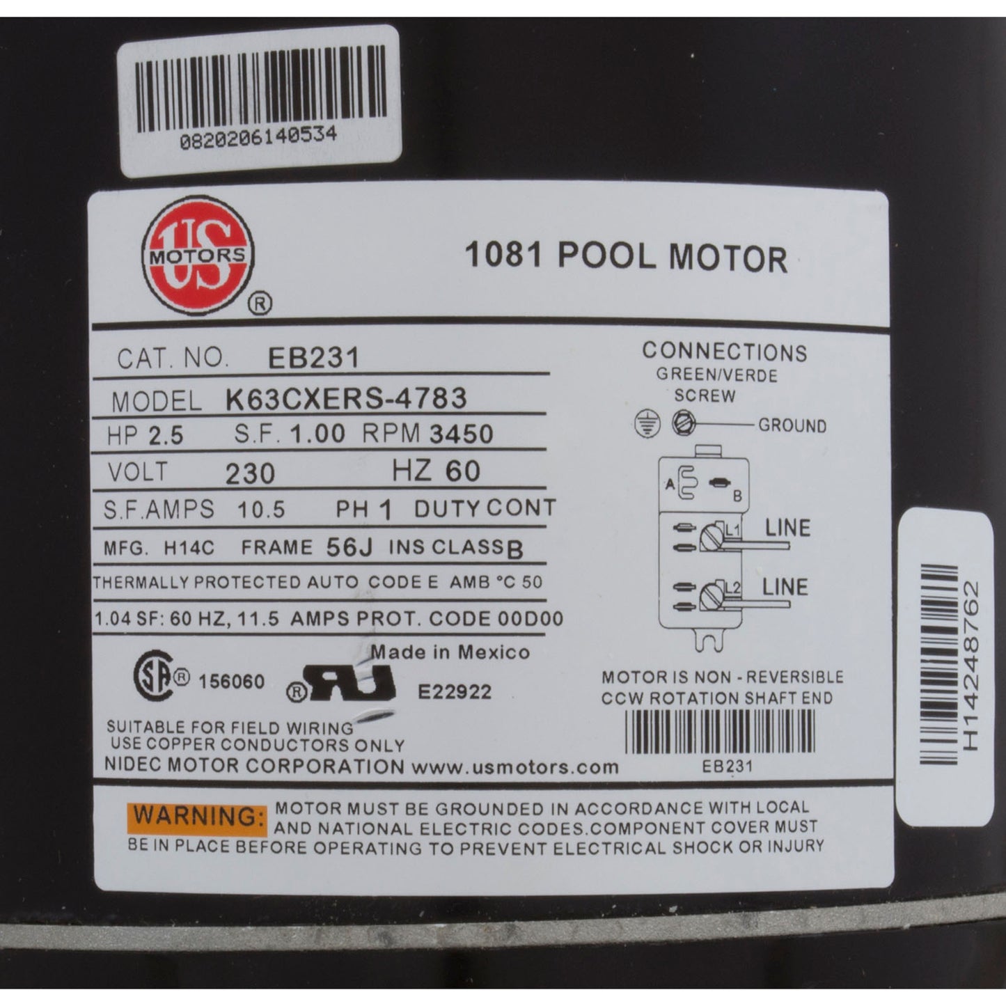 Moteur, Emerson, 2,5 chevaux, C-Face, 230 V, amélioré