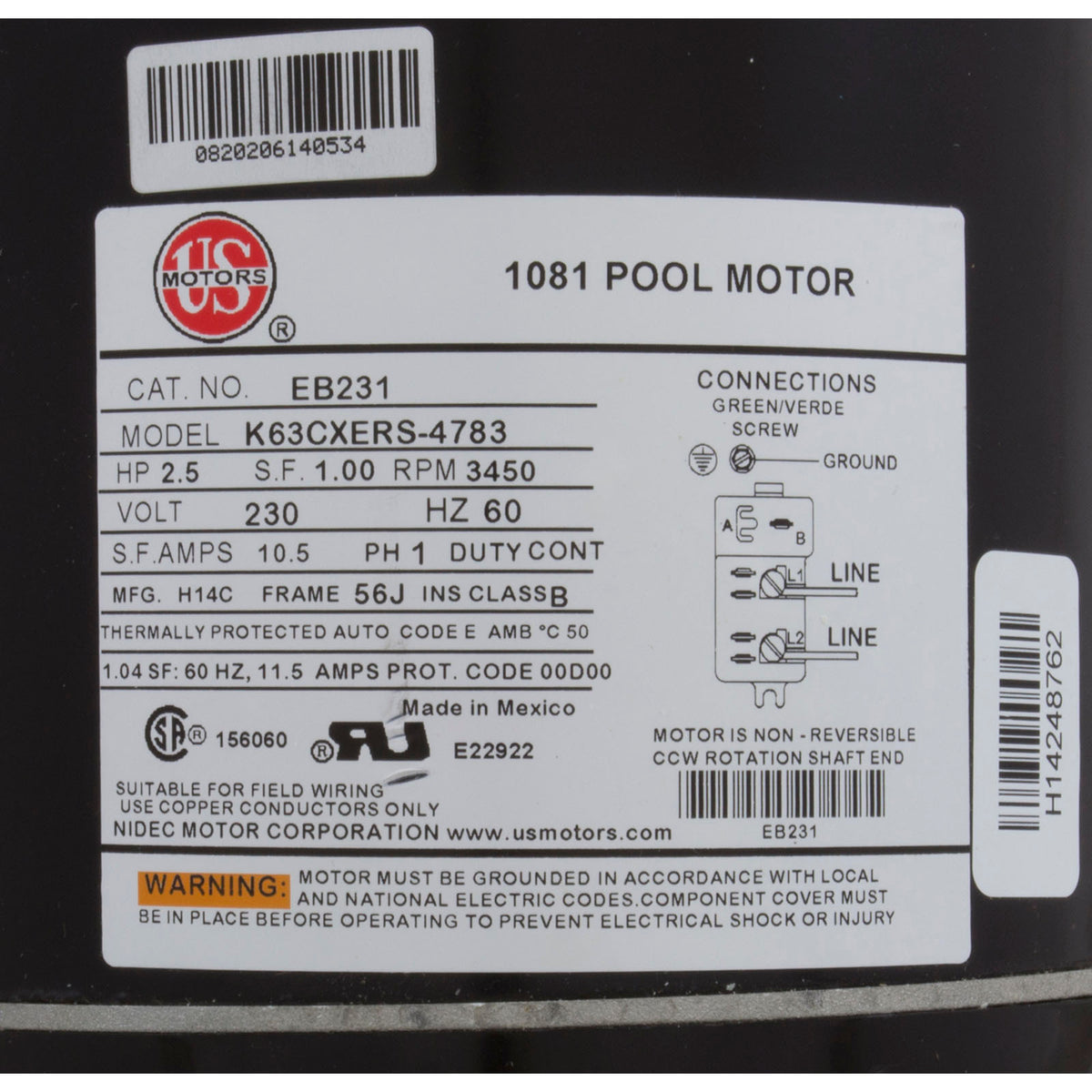 Motor, Emerson, 2.5 Horsepower, C-Face, 230v, Uprated