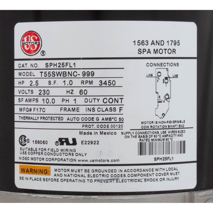 Motor, Nidec/US Motor, 2.5hp, 230v, 1-Speed, 48Y Frame