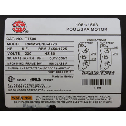 Motor, US Motor/WW, 5.0hp, 230v, 2-Speed, 56Y Frame