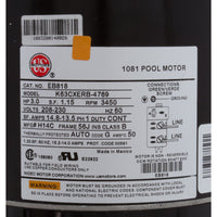 Motor, Nidec/USMtr, 3.0hp, 208-230v, 1Spd, 56Jfr, CFace, Thd, Full