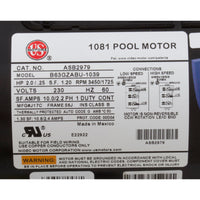 Motor, Nidec/US Mtr, 2.0hp, 230v, 2-Spd, 56Jfr, C-Face, Thd, Full