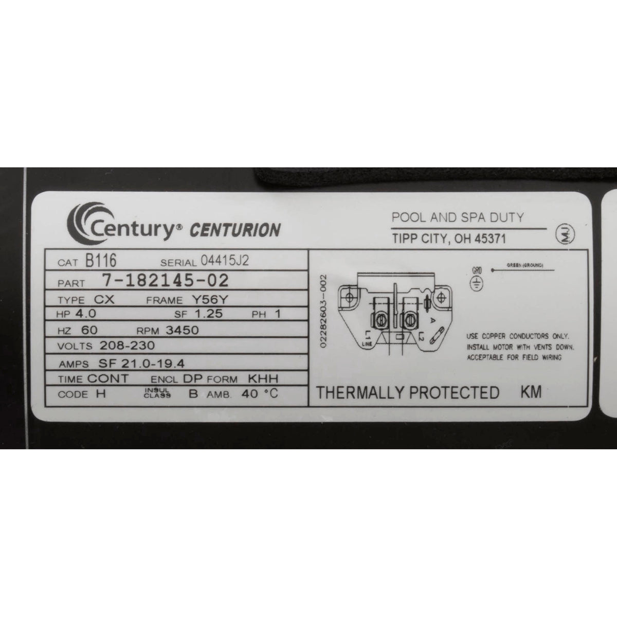 Motor, Century, 5.0thp,208v-230v,1-Spd,56Yfr Thd