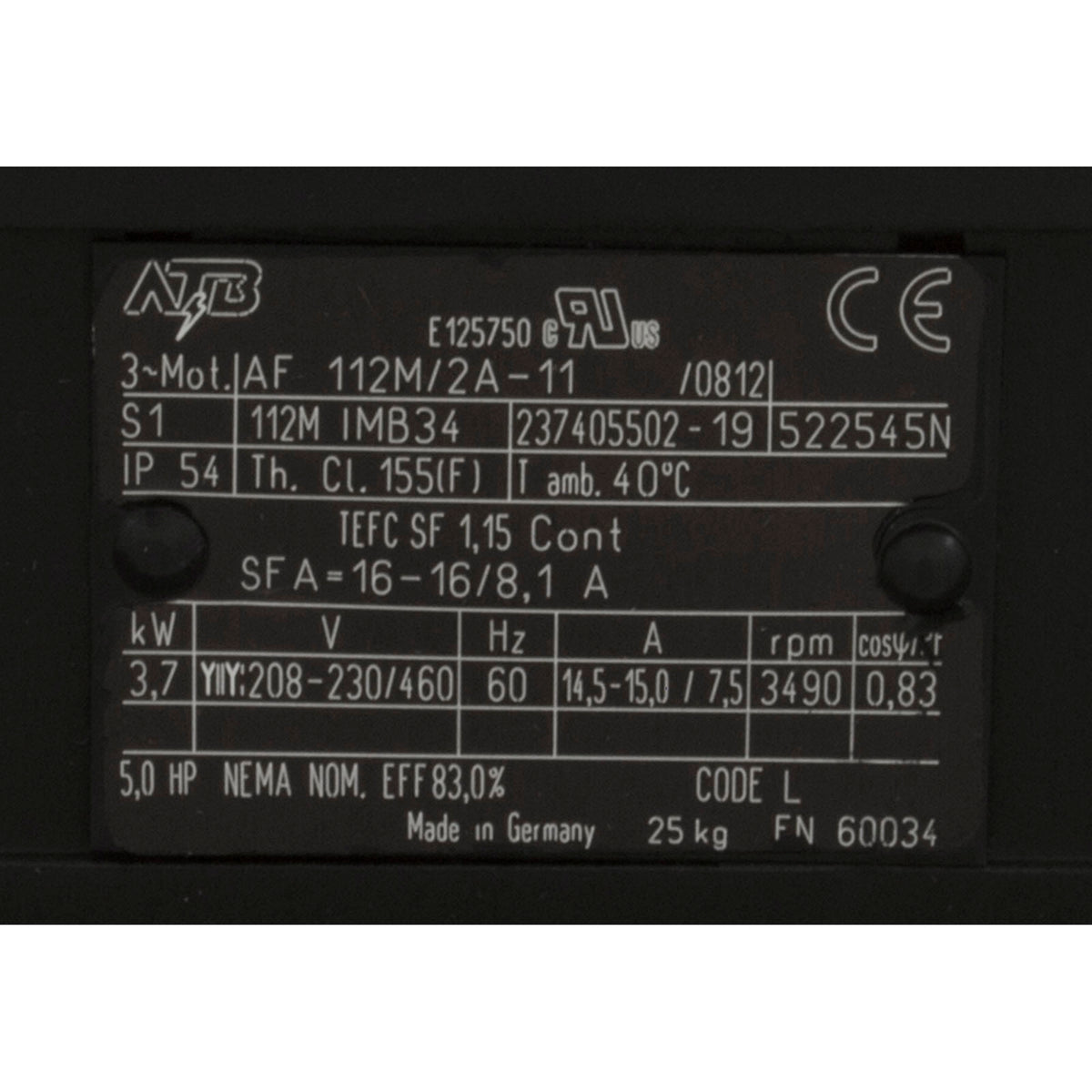 Motor, Century, 5.0hp, 208v-230v/460v, 3ph, 1-Spd, 112Mfr