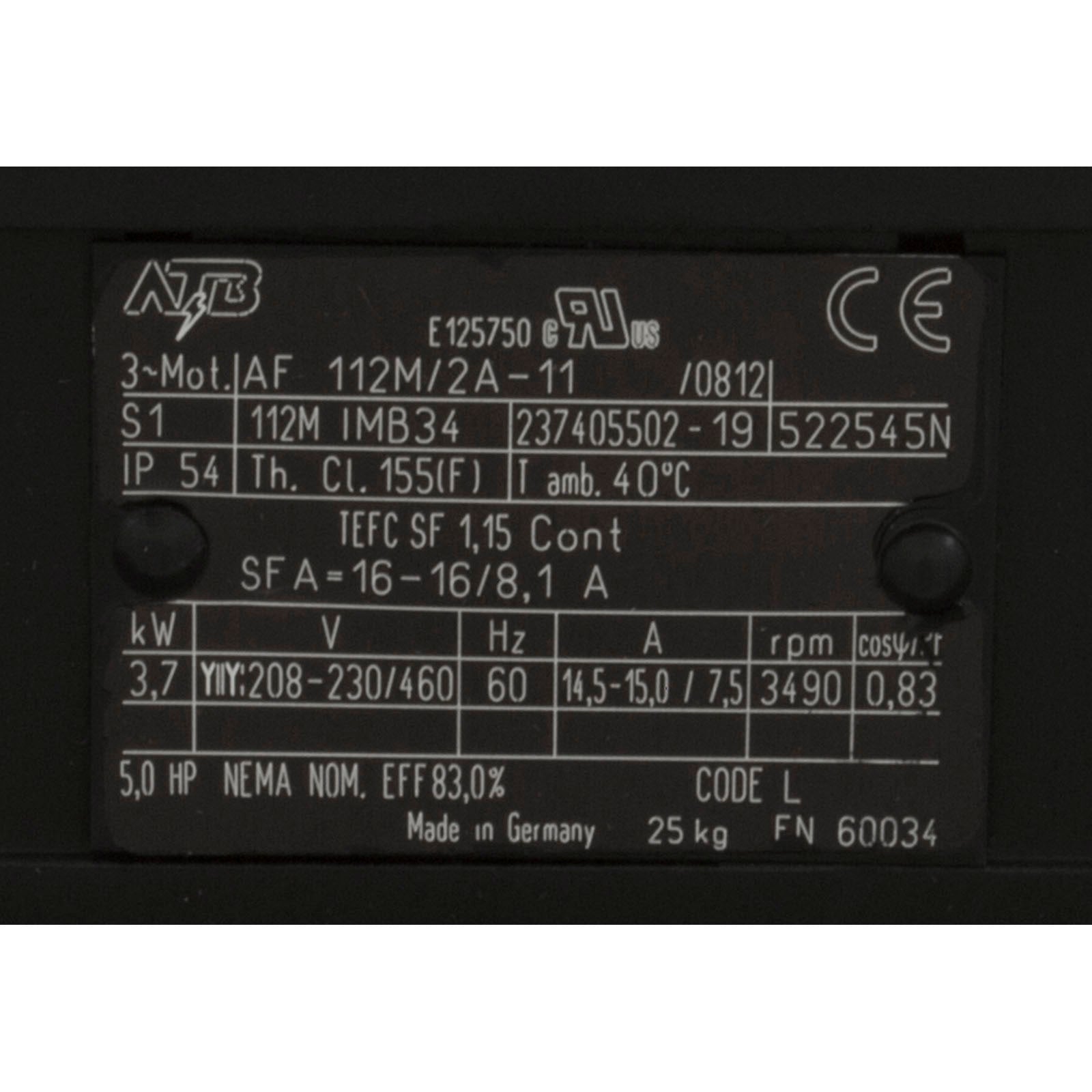 Motor, Century, 5.0hp, 208v-230v/460v, 3ph, 1-Spd, 112Mfr