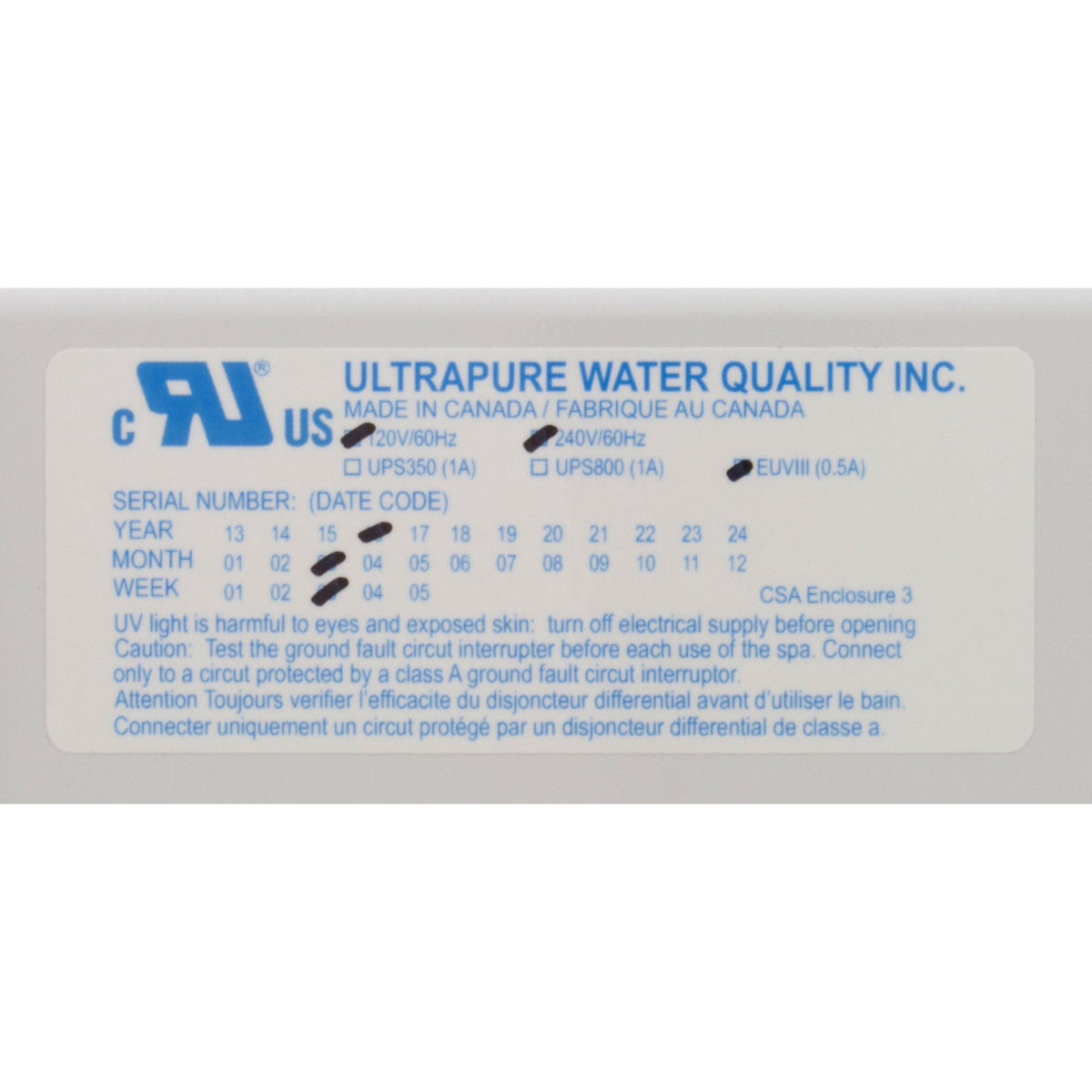 Ozonator, Ultra-Pure EUV3, UV, 115v/230v, AMP Cord