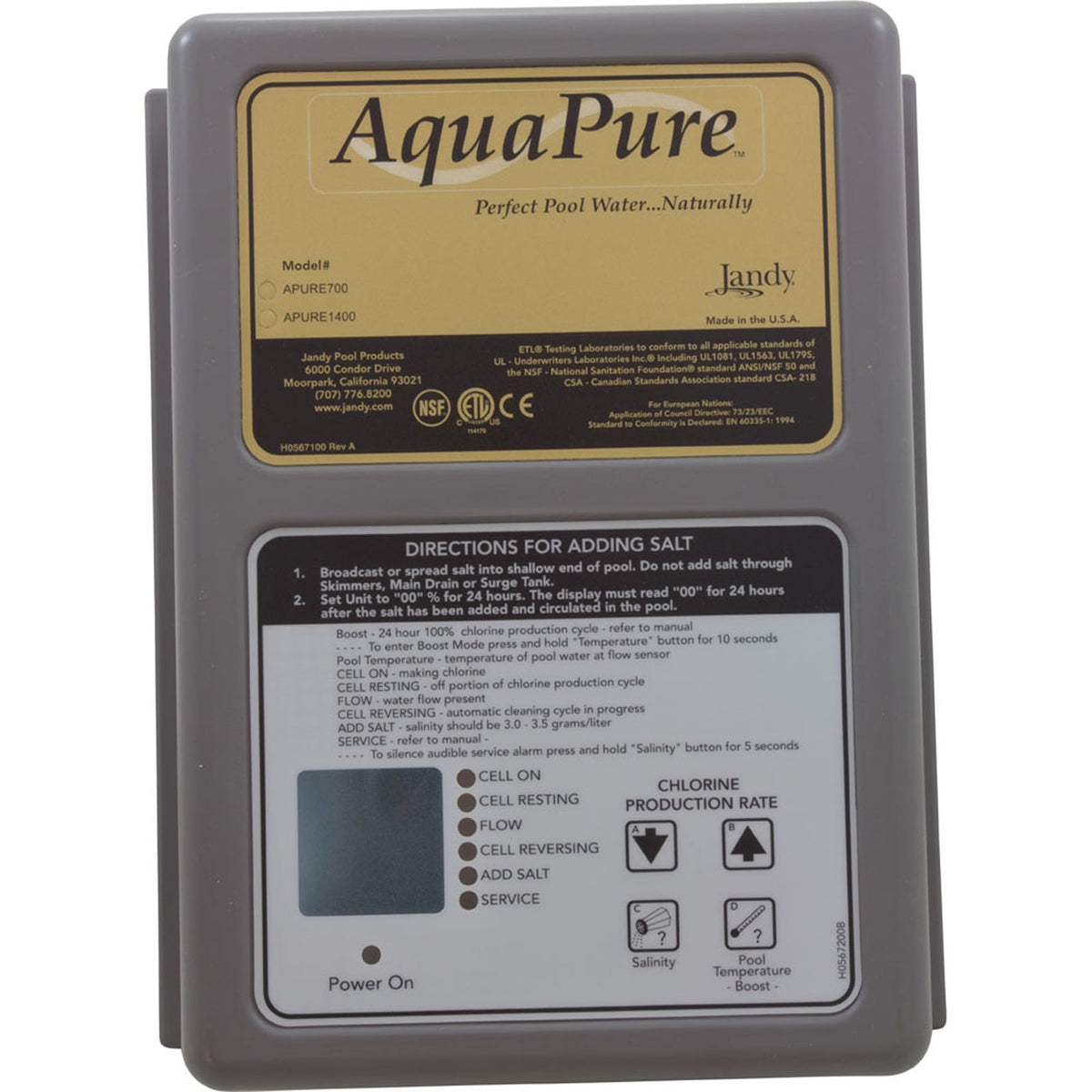 Control Box Cover, Zodiac AquaPure APURE700