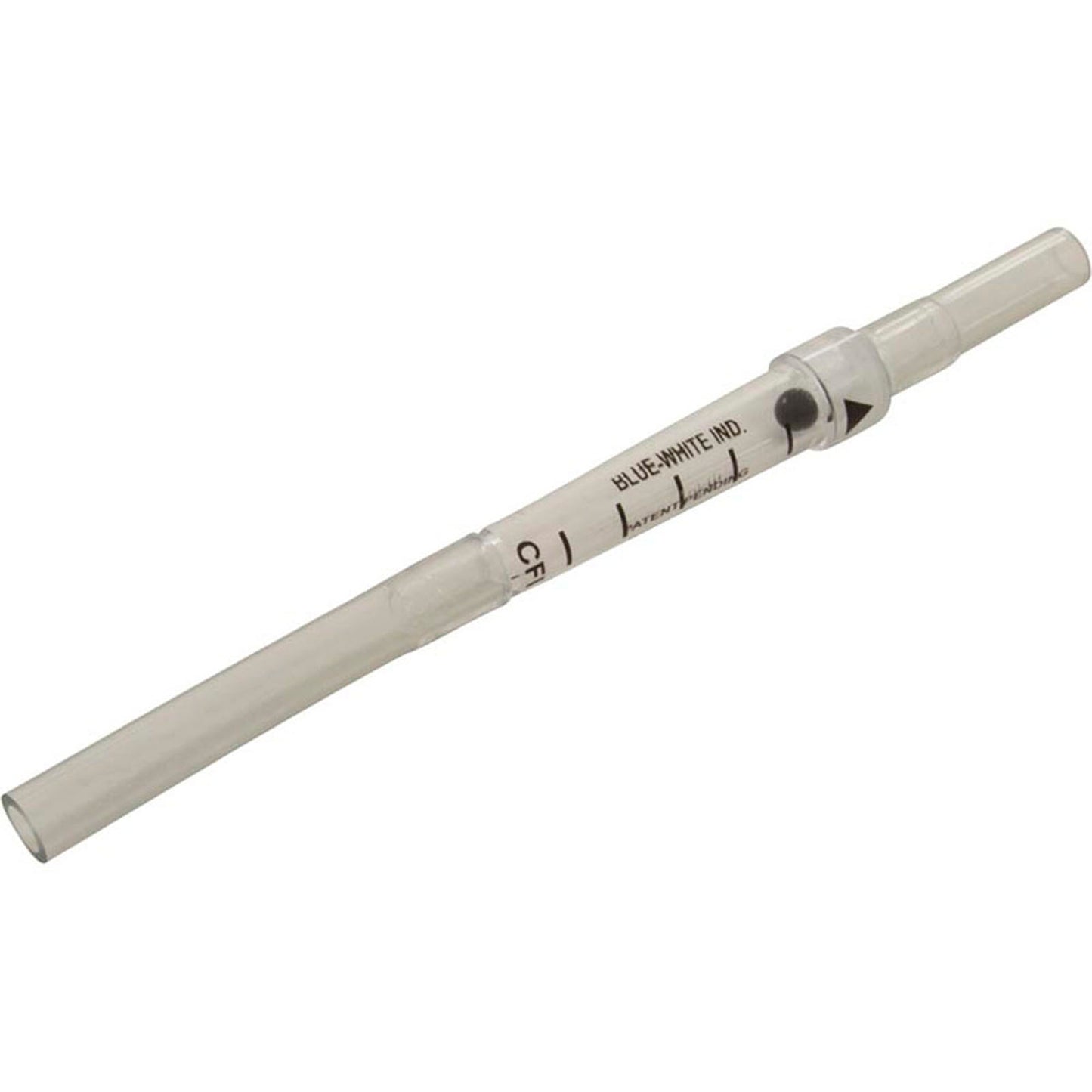 Indicador de flujo, azul-blanco, vidrio, con tubería de 3/8" x 6-3/4'