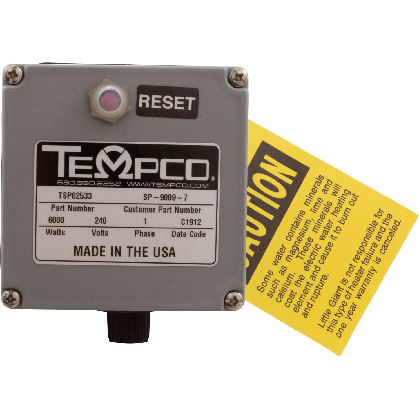 Chauffage, ensemble de bouchon à vis, Little Giant, 6 kW, 240 V, 1" fpt