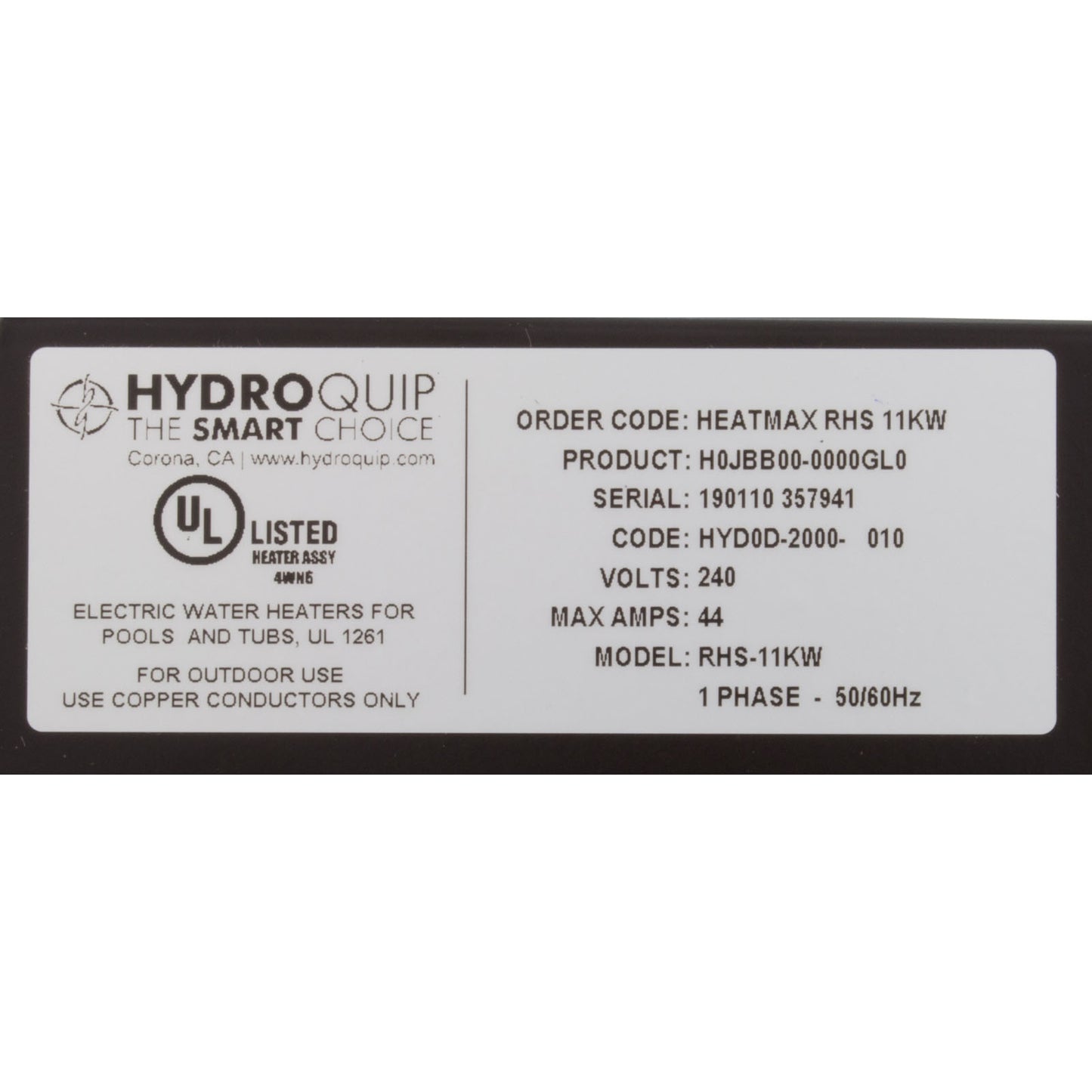 Calentador Hydro-Quip HeatMax RHS 230v, 11kW, hermético