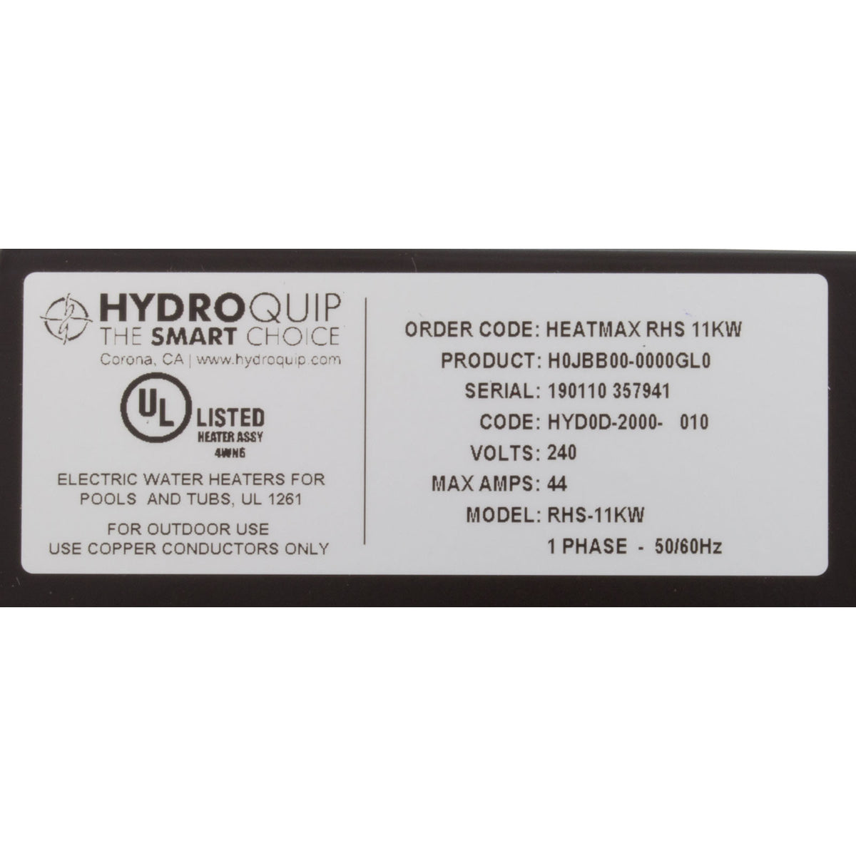 Heater, Hydro-Quip, HeatMax RHS 230v, 11kW, Weather Tight