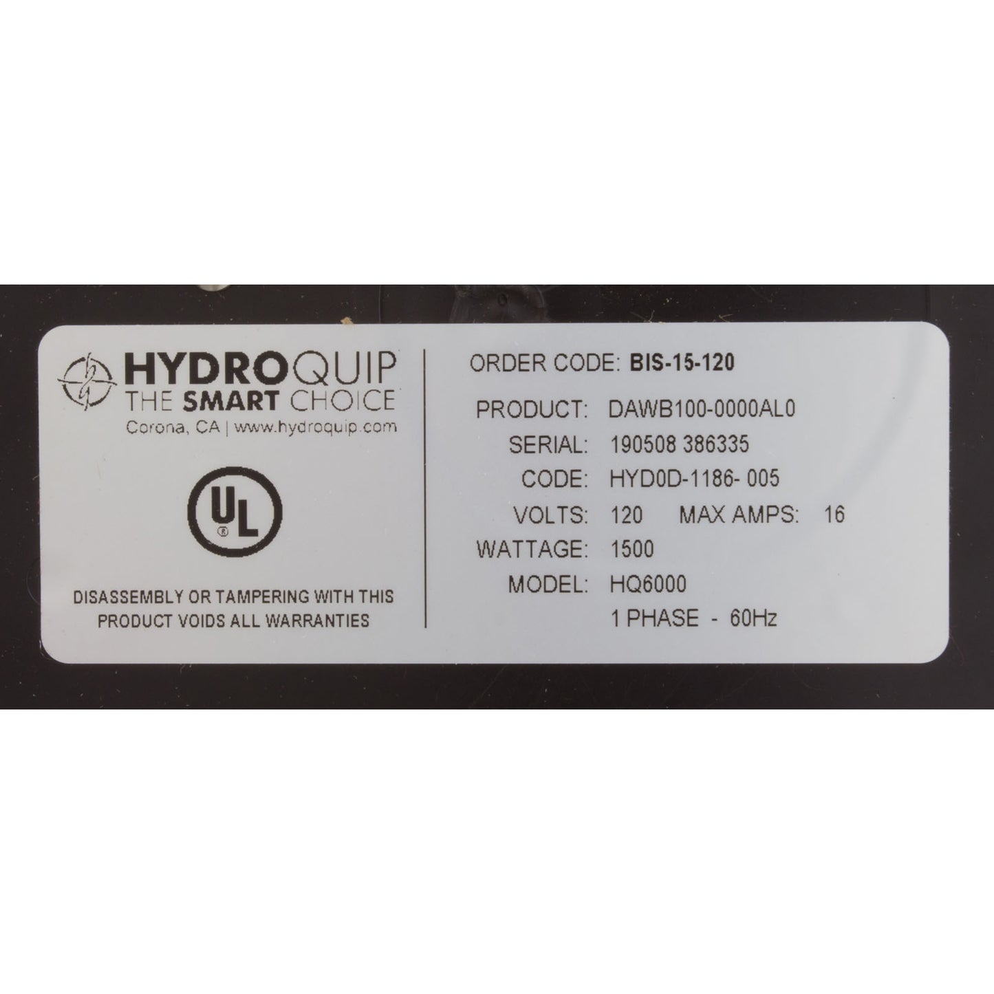 Immersion Heater, Hydro-Quip, Baptistery, 1.5kW, 115v