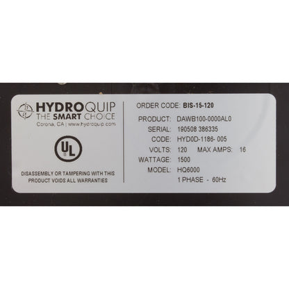 Immersion Heater, Hydro-Quip, Baptistery, 1.5kW, 115v