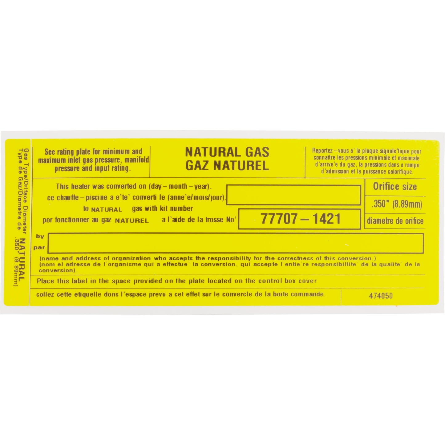 Conversion Kit, Pentair Max-E-Therm 333, LP to Nat.