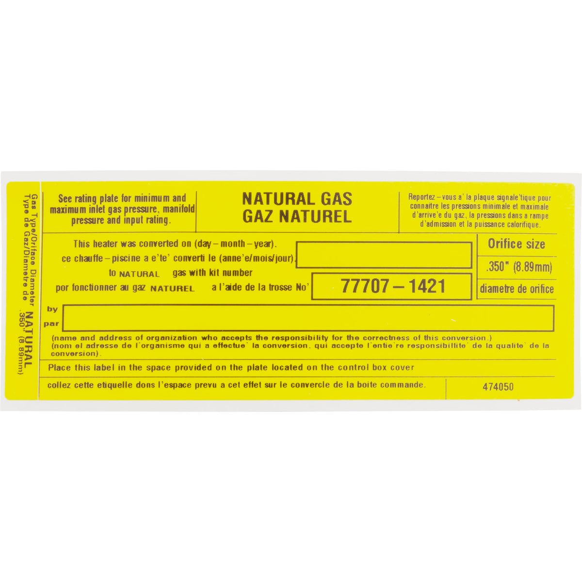 Conversion Kit, Pentair Max-E-Therm 333, LP to Nat.