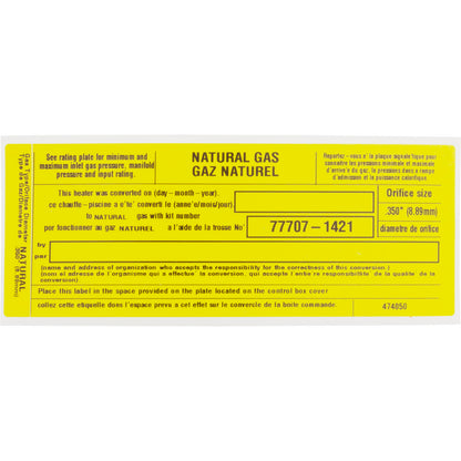 Conversion Kit, Pentair Max-E-Therm 333, LP to Nat.