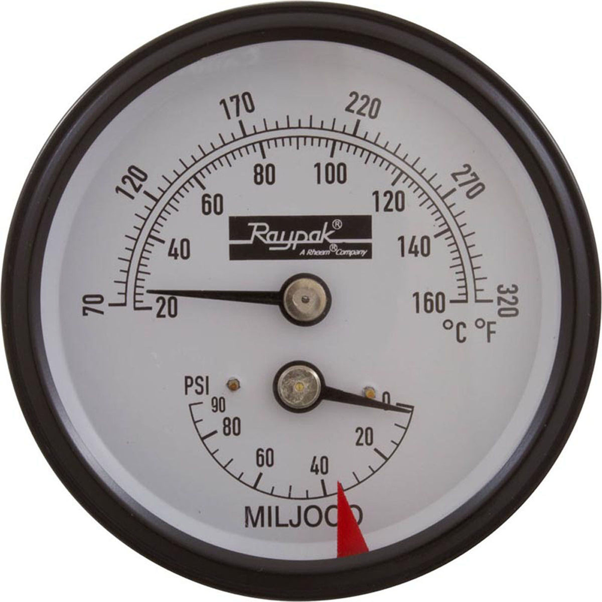 Temperature and Pressure Gauge, Raypak Heaters, 1/2", Bottom