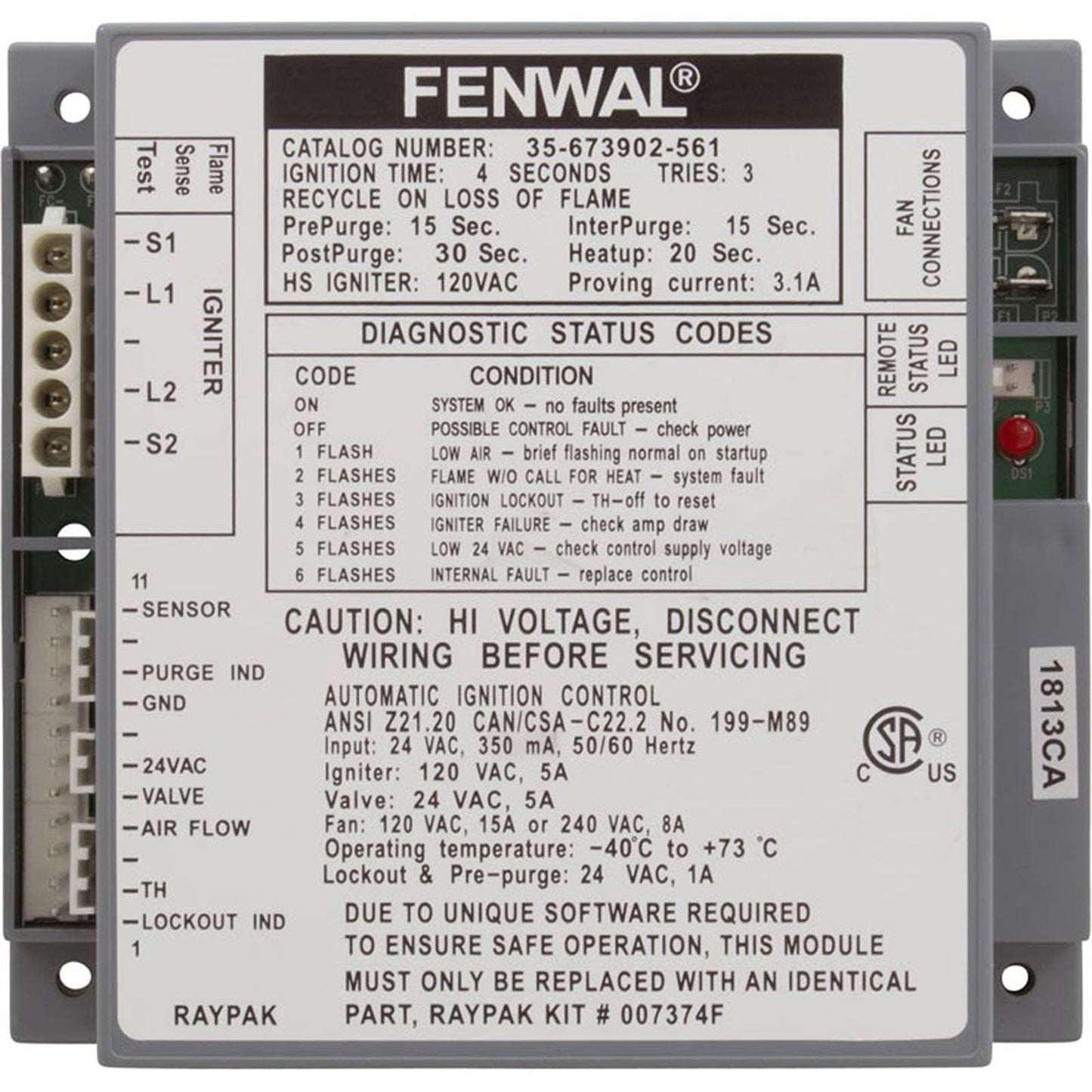 Ignition Control, Raypak R5350/R6350/R8350, Heat Pump