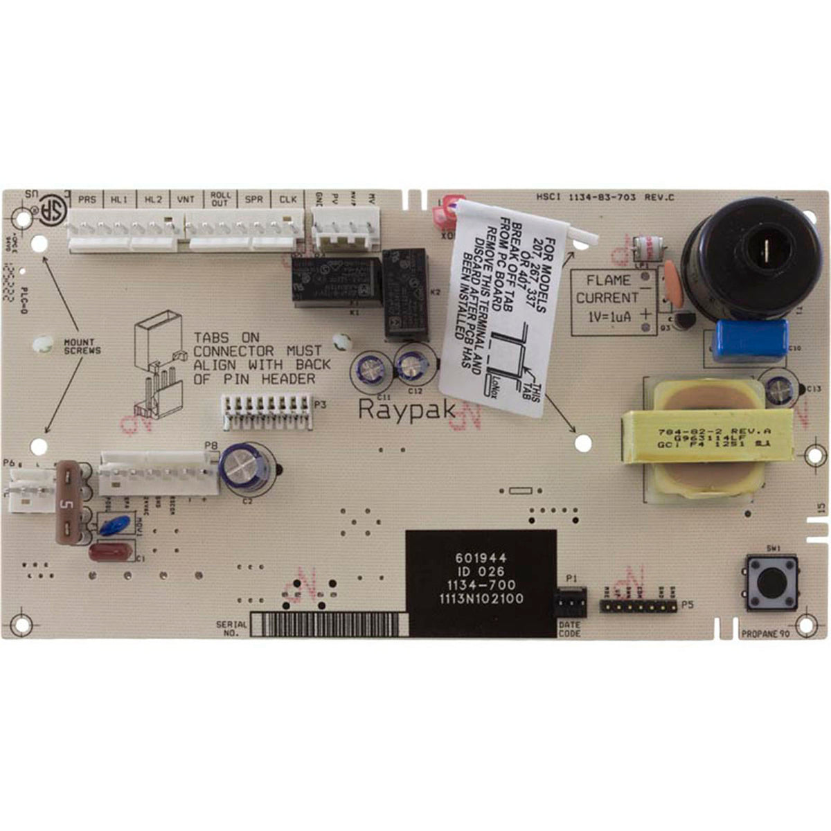 PCB Control, Raypak 185B-405B / 206A-408, 3 Wire, Kit