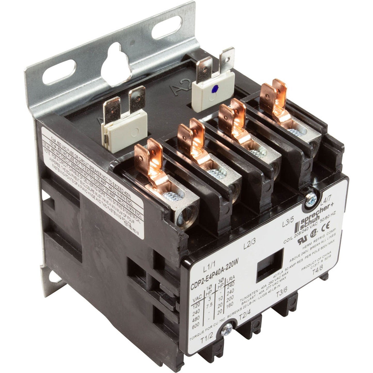 Contactor Coates, 4 polos, 50 amperios, bobina 208/240 V