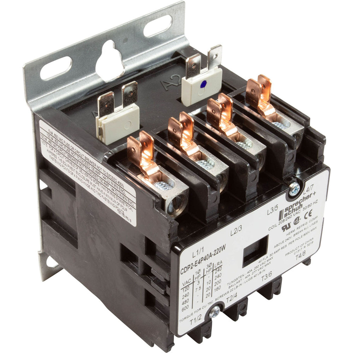 Contactor, Coates, 4 pole, 50 amp, 208/240V coil