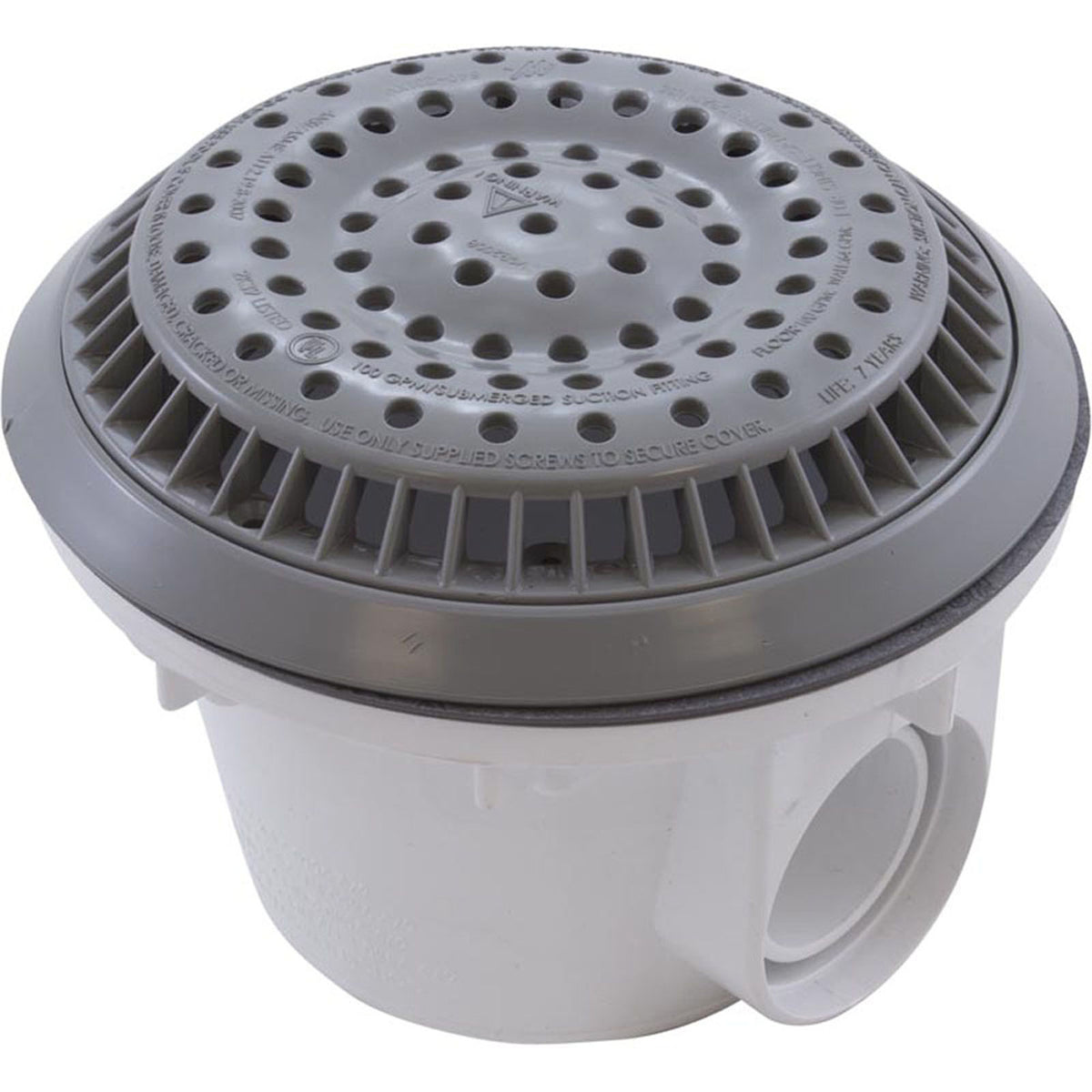 Main Drain, WW Anti Vortex, 8" Rnd, Vinyl, 1-1/2"s, Gray