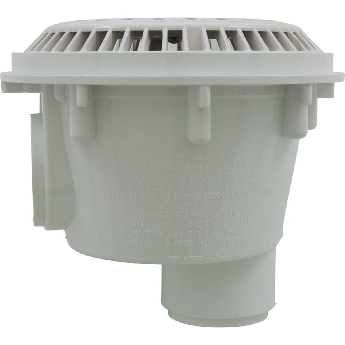 Main Drain, WW Anti Vortex, 8" Round, Gun, 2"s, Side, White