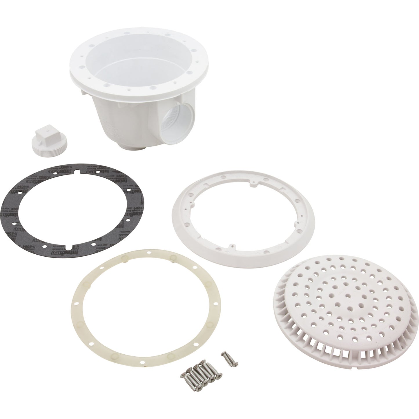 Main Drain, WW Anti Vortex, 8" Rnd, Vinyl, 2"s, White