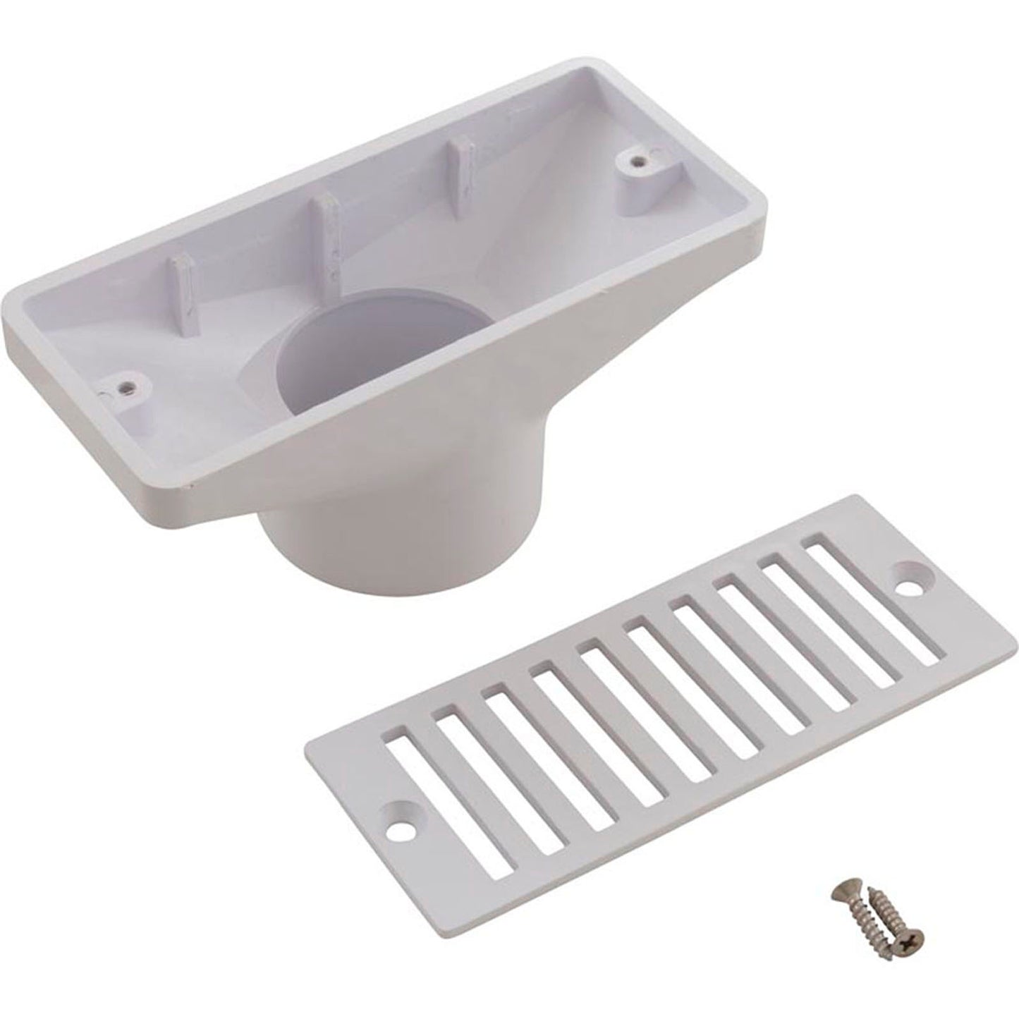 Gutter Drain, Pentair 2.5" x 6", w/Grate, White